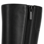 Deep Black Women's Square-Toe Block-Heel Faux Leather Zip Knee-High Boots close-up detail