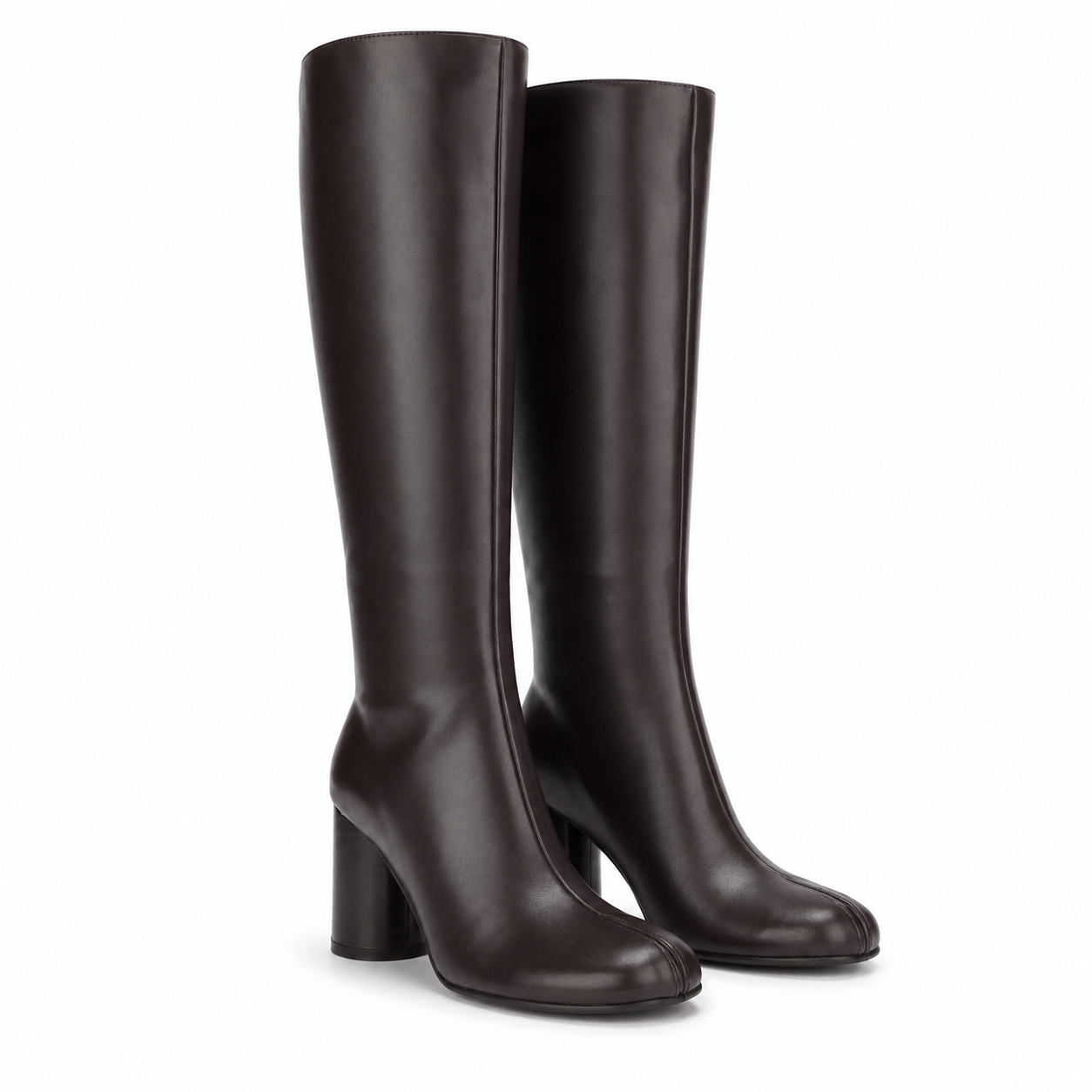 Rich Brown Women's Square-Toe Block-Heel Faux Leather Zip Knee-High Boots