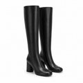 Deep Black Women's Square-Toe Block-Heel Faux Leather Zip Knee-High Boots