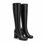 Deep Black Women's Square-Toe Block-Heel Faux Leather Zip Knee-High Boots