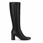 Deep Black Women's Square-Toe Block-Heel Faux Leather Zip Knee-High Boots side view