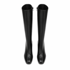 Deep Black Women's Square-Toe Block-Heel Faux Leather Zip Knee-High Boots top view