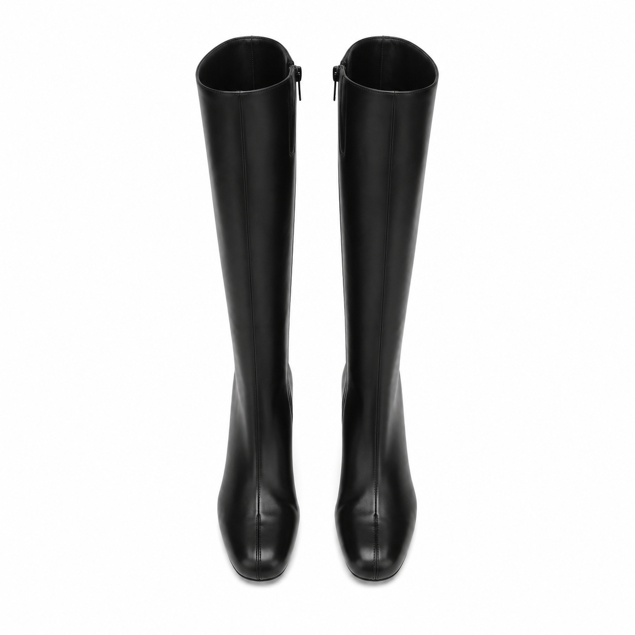 Deep Black Women's Square-Toe Block-Heel Faux Leather Zip Knee-High Boots top view
