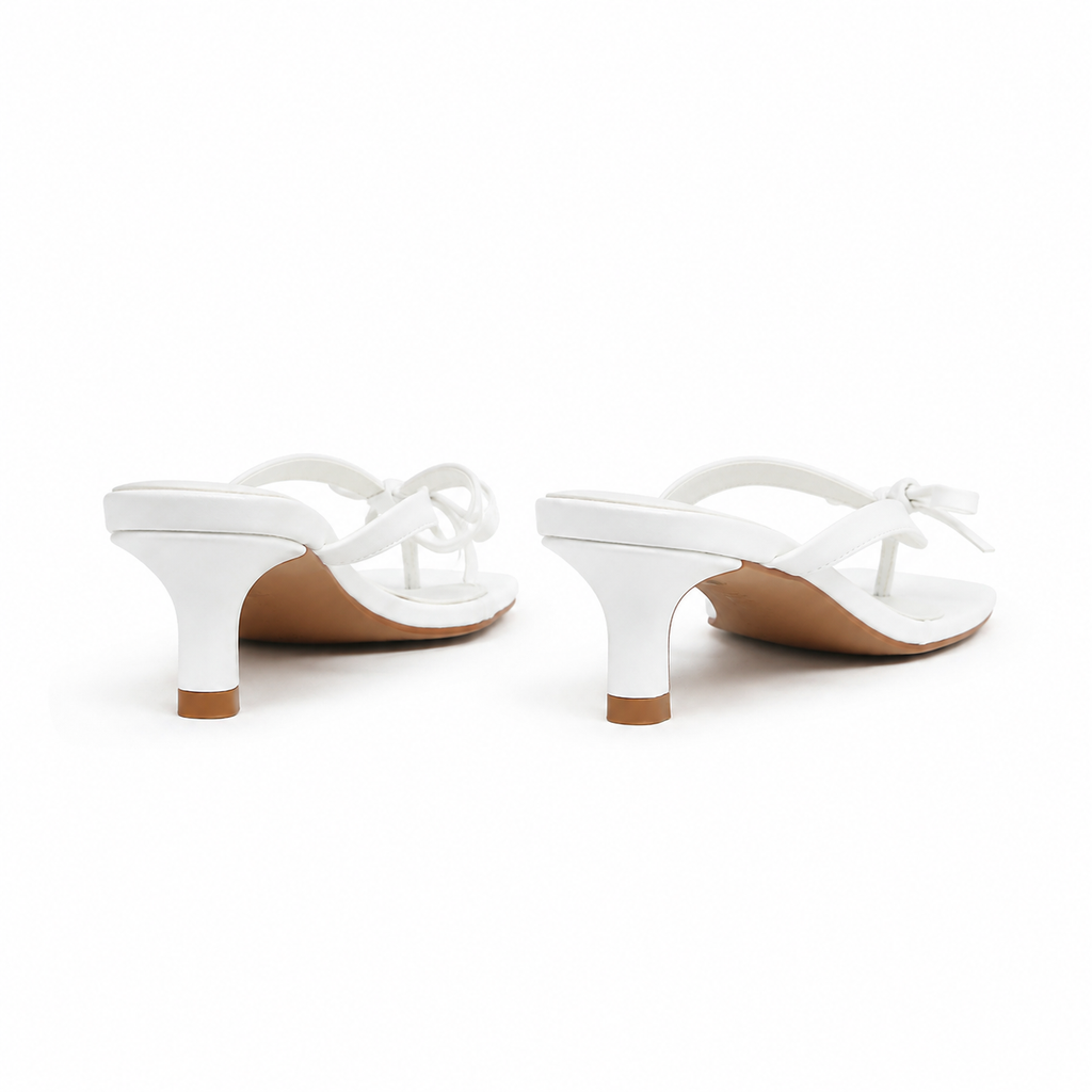 Cream Ivory Women's Open-Toe Leather Thong Heeled Sandals heel detail