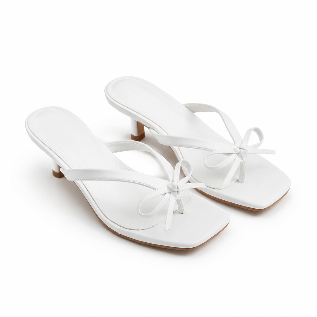 Cream Ivory Women's Open-Toe Leather Thong Heeled Sandals