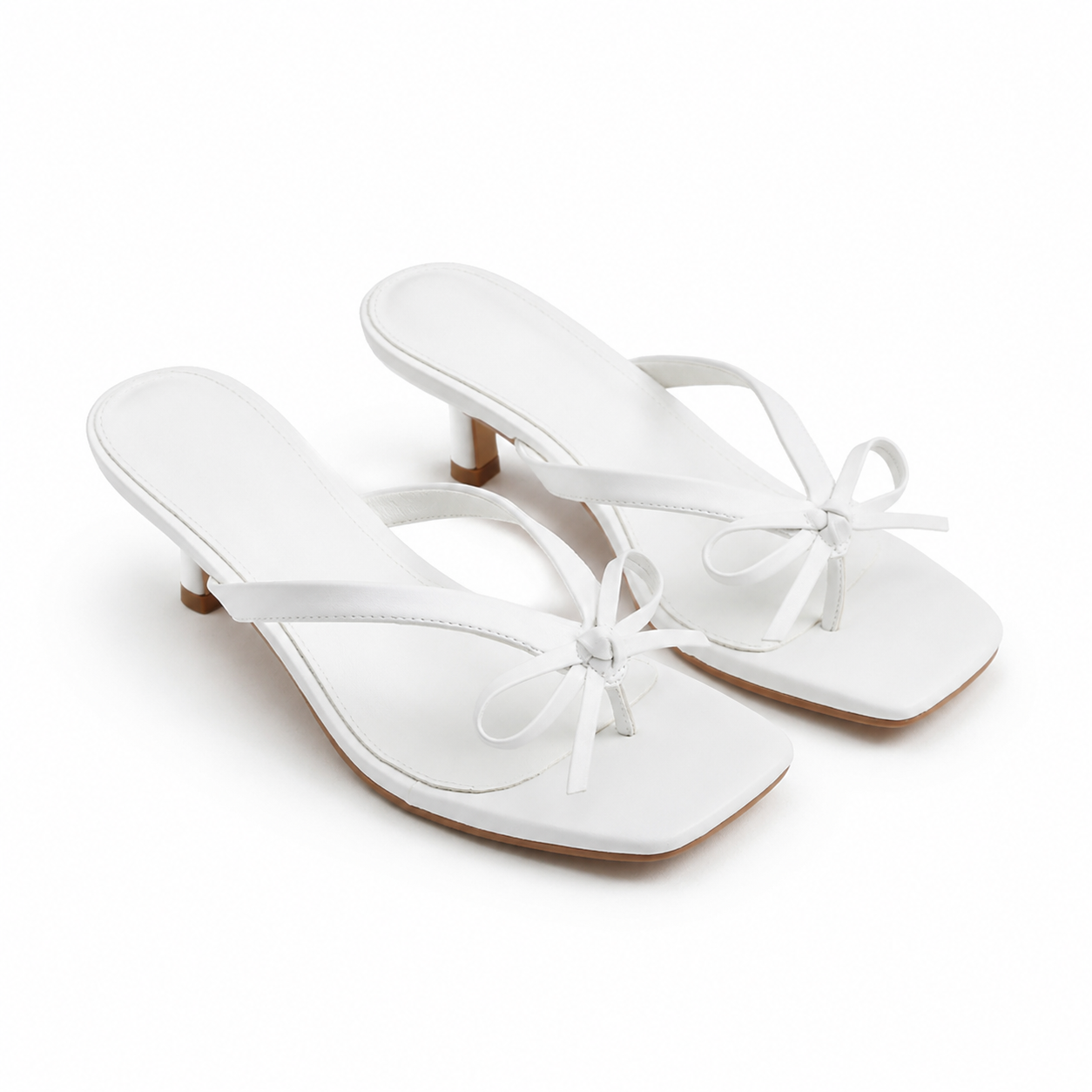 Cream Ivory Women's Open-Toe Leather Thong Heeled Sandals
