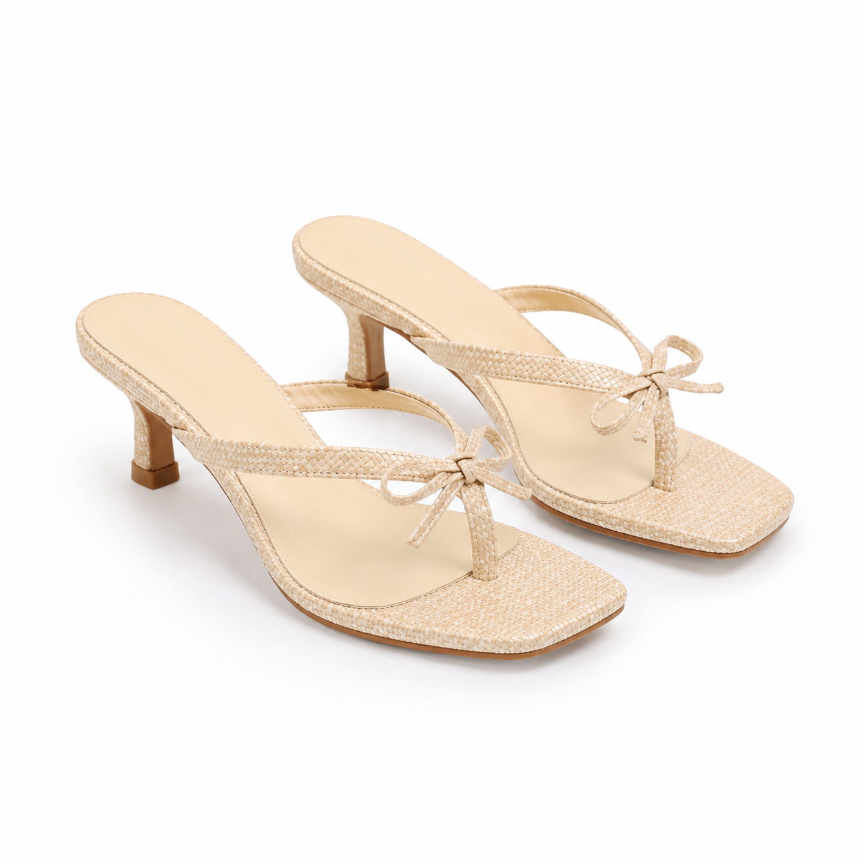 Straw Women's Open-Toe Leather Thong Heeled Sandals