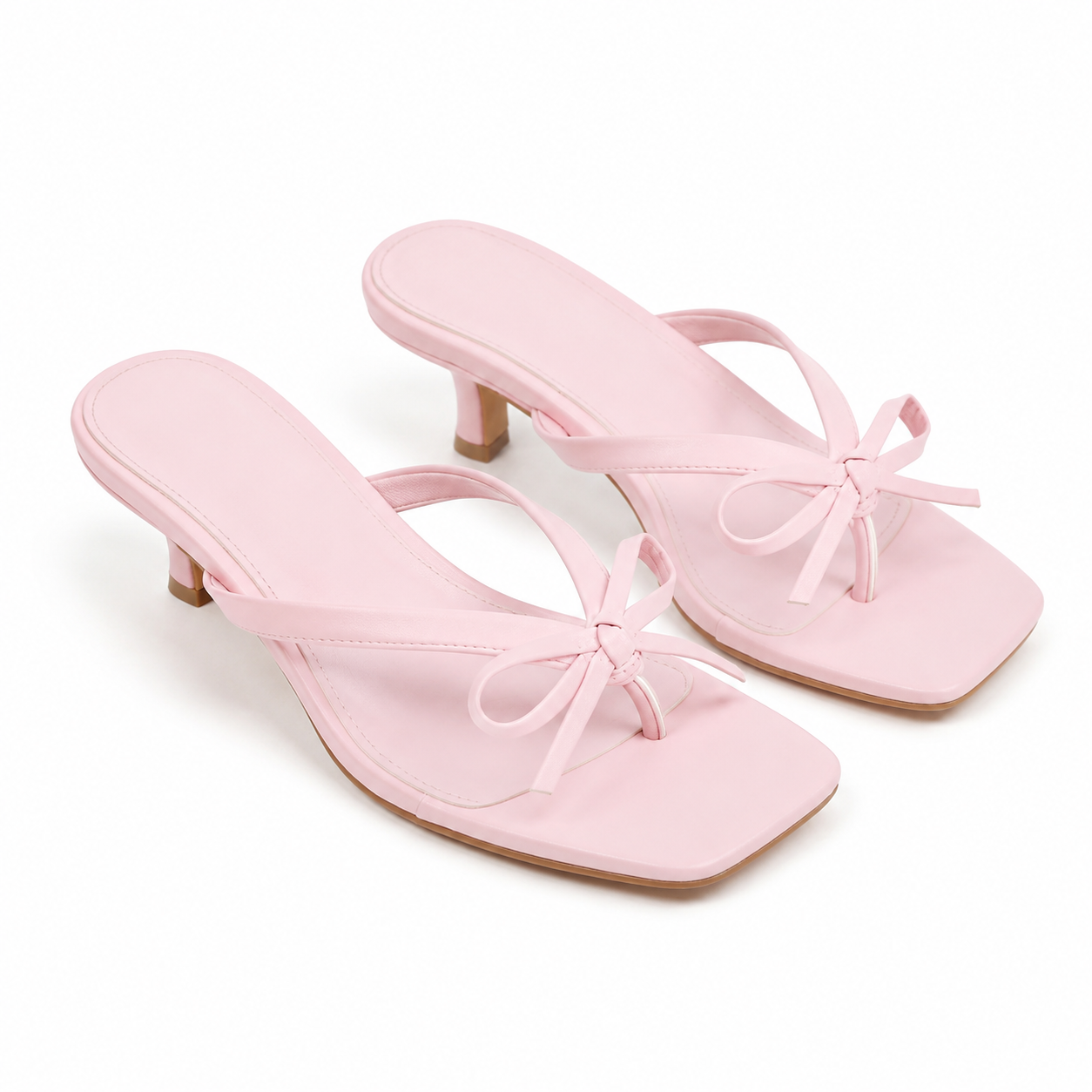 Dusty Rose Women's Open-Toe Leather Thong Heeled Sandals