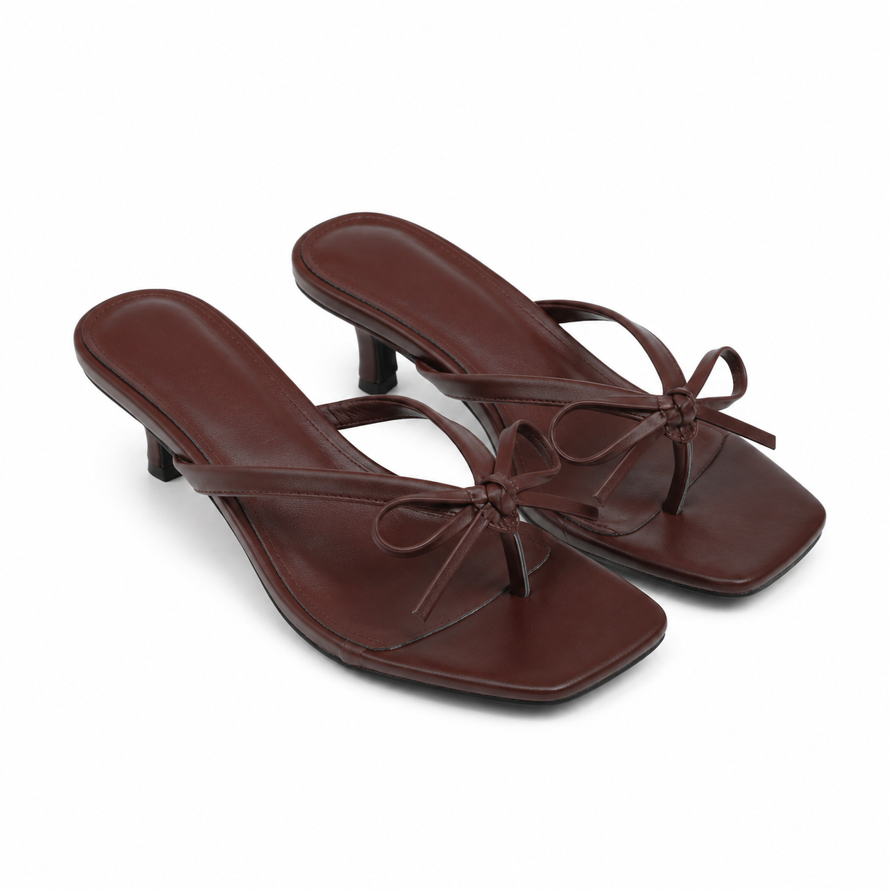 Rich Chocolate Women's Open-Toe Leather Thong Heeled Sandals