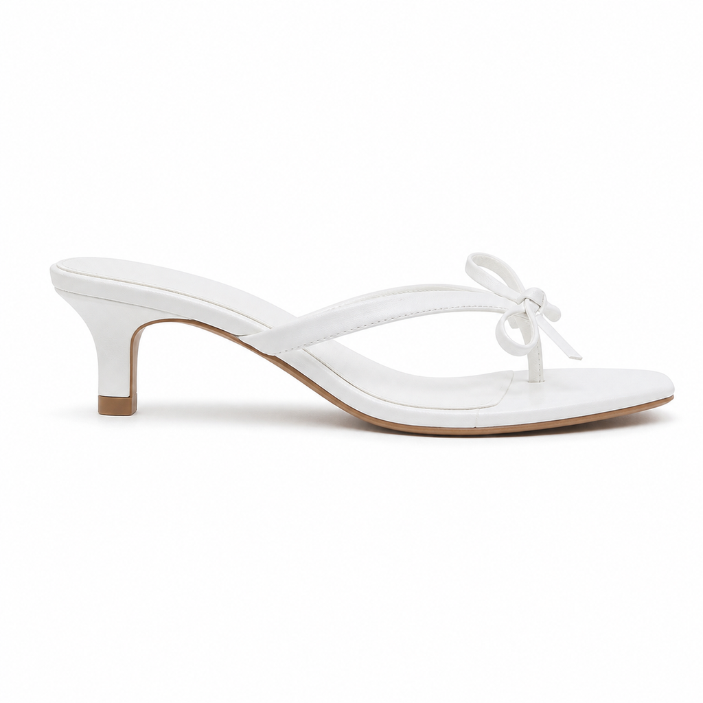 Cream Ivory Women's Open-Toe Leather Thong Heeled Sandals side view