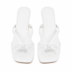 Cream Ivory Women's Open-Toe Leather Thong Heeled Sandals top view