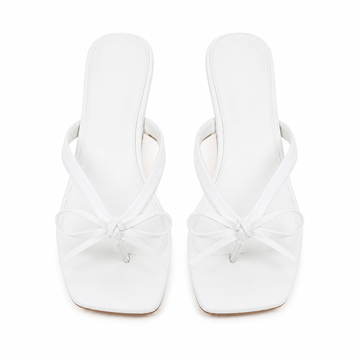 Cream Ivory Women's Open-Toe Leather Thong Heeled Sandals top view