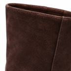Rich Chocolate Women's Round-Toe Block-Heel Sheepskin Zip Mid-Calf Boots close-up detail