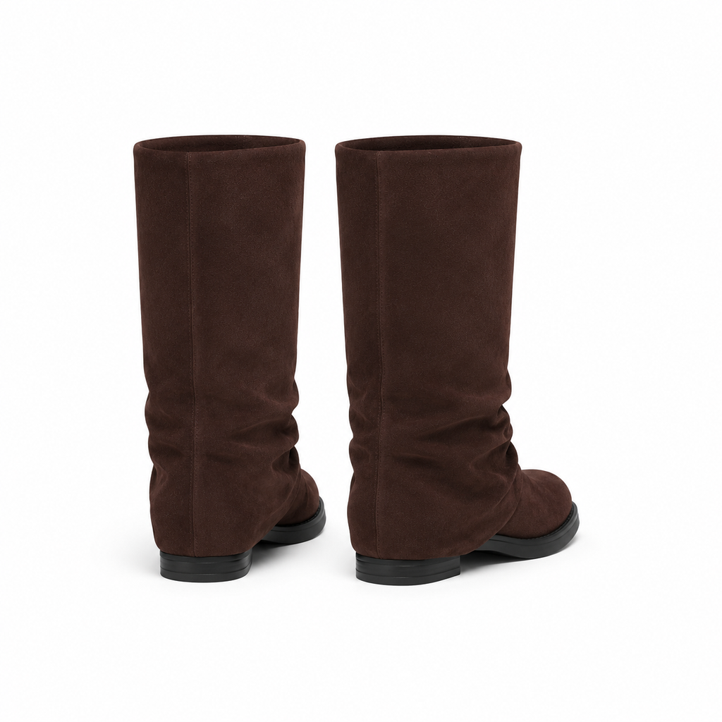 Rich Chocolate Women's Round-Toe Block-Heel Sheepskin Zip Mid-Calf Boots heel detail