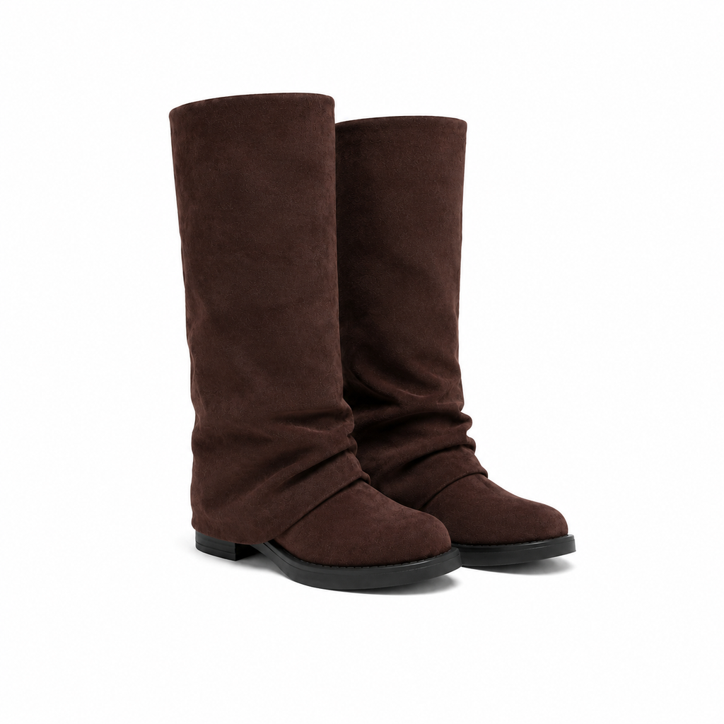 Rich Chocolate Women's Round-Toe Block-Heel Sheepskin Zip Mid-Calf Boots