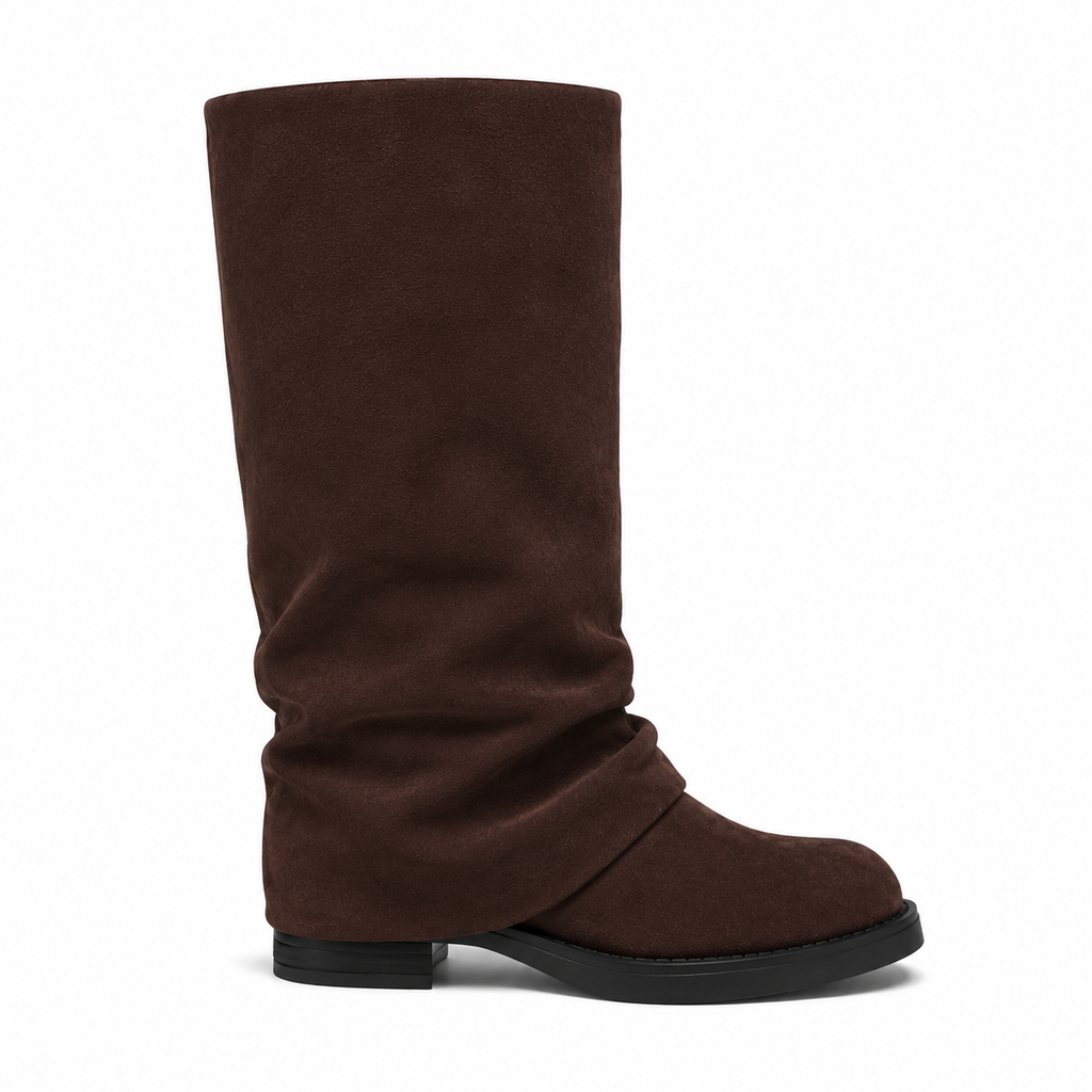 Rich Chocolate Women's Round-Toe Block-Heel Sheepskin Zip Mid-Calf Boots side view