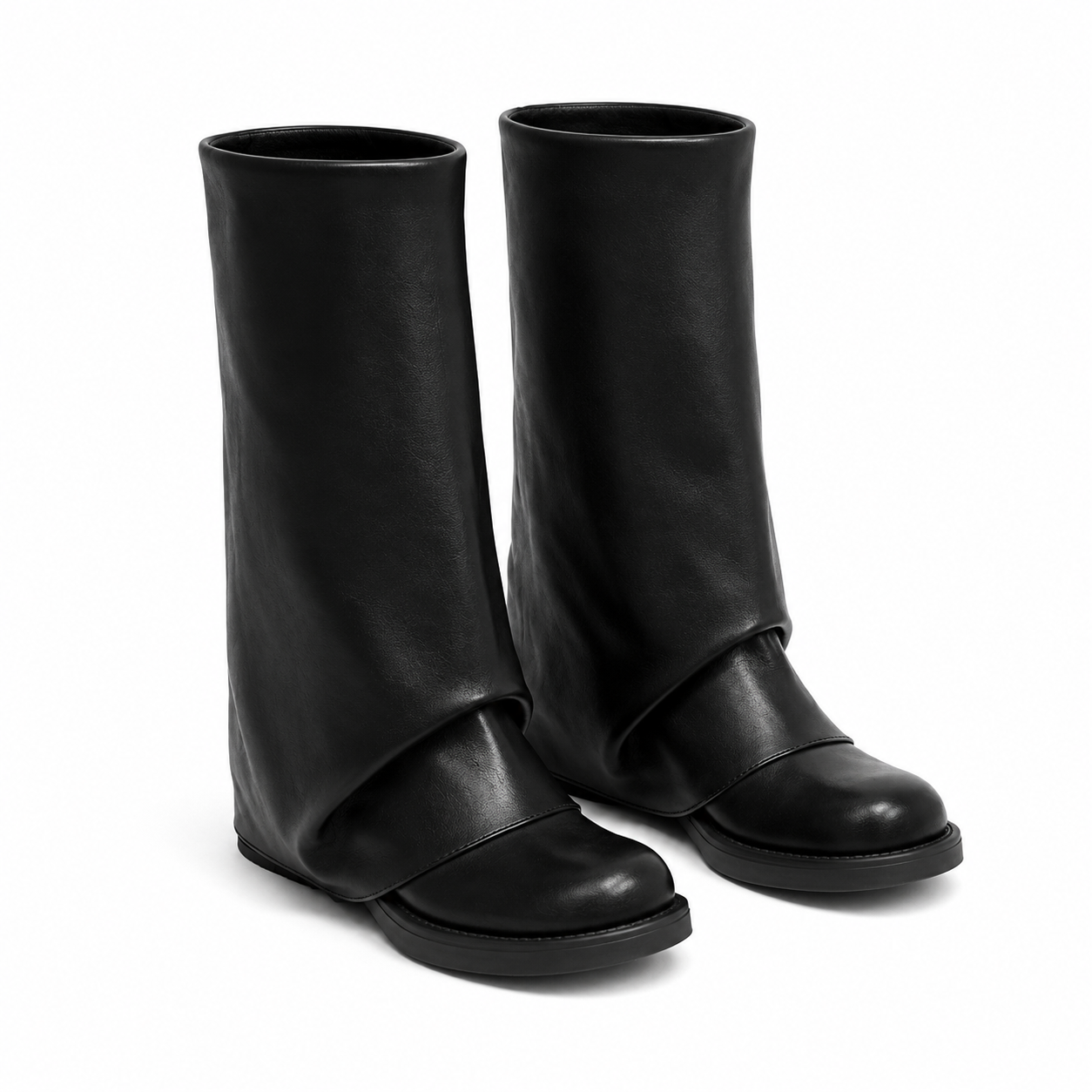 Deep Black Women's Round-Toe Block-Heel Sheepskin Zip Mid-Calf Boots