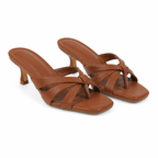 Rich Brown Women's Square-Toe Thin-Heel Leather Criss-Cross Sandals