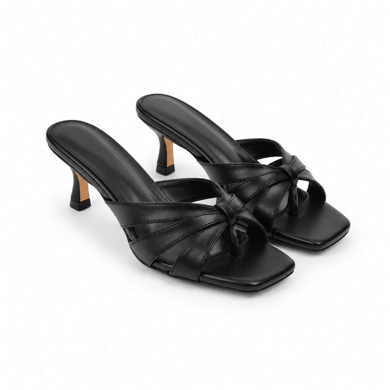 Deep Black Women's Square-Toe Thin-Heel Leather Criss-Cross Sandals
