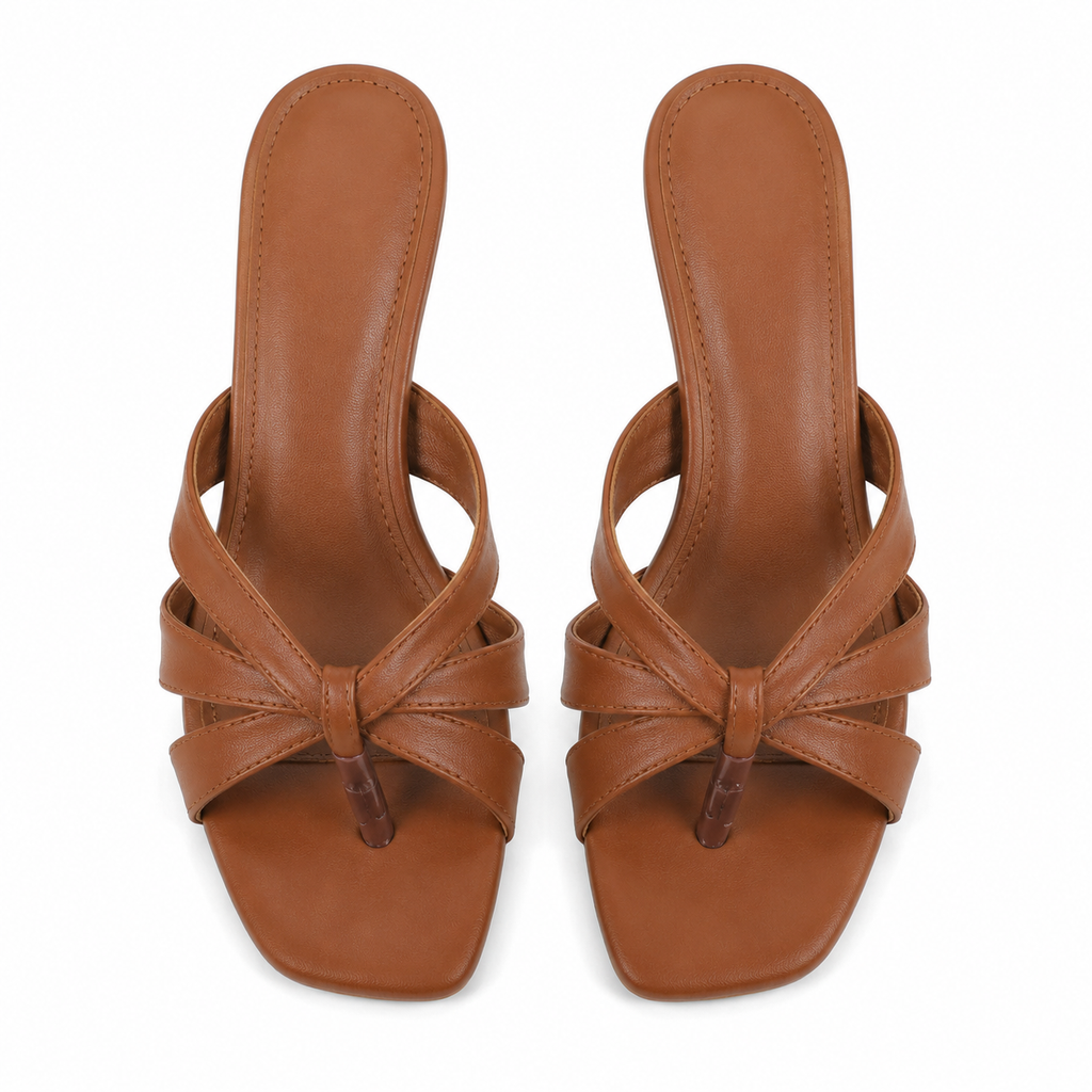 Rich Brown Women's Square-Toe Thin-Heel Leather Criss-Cross Sandals top view