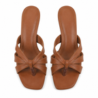 Rich Brown Women's Square-Toe Thin-Heel Leather Criss-Cross Sandals top view