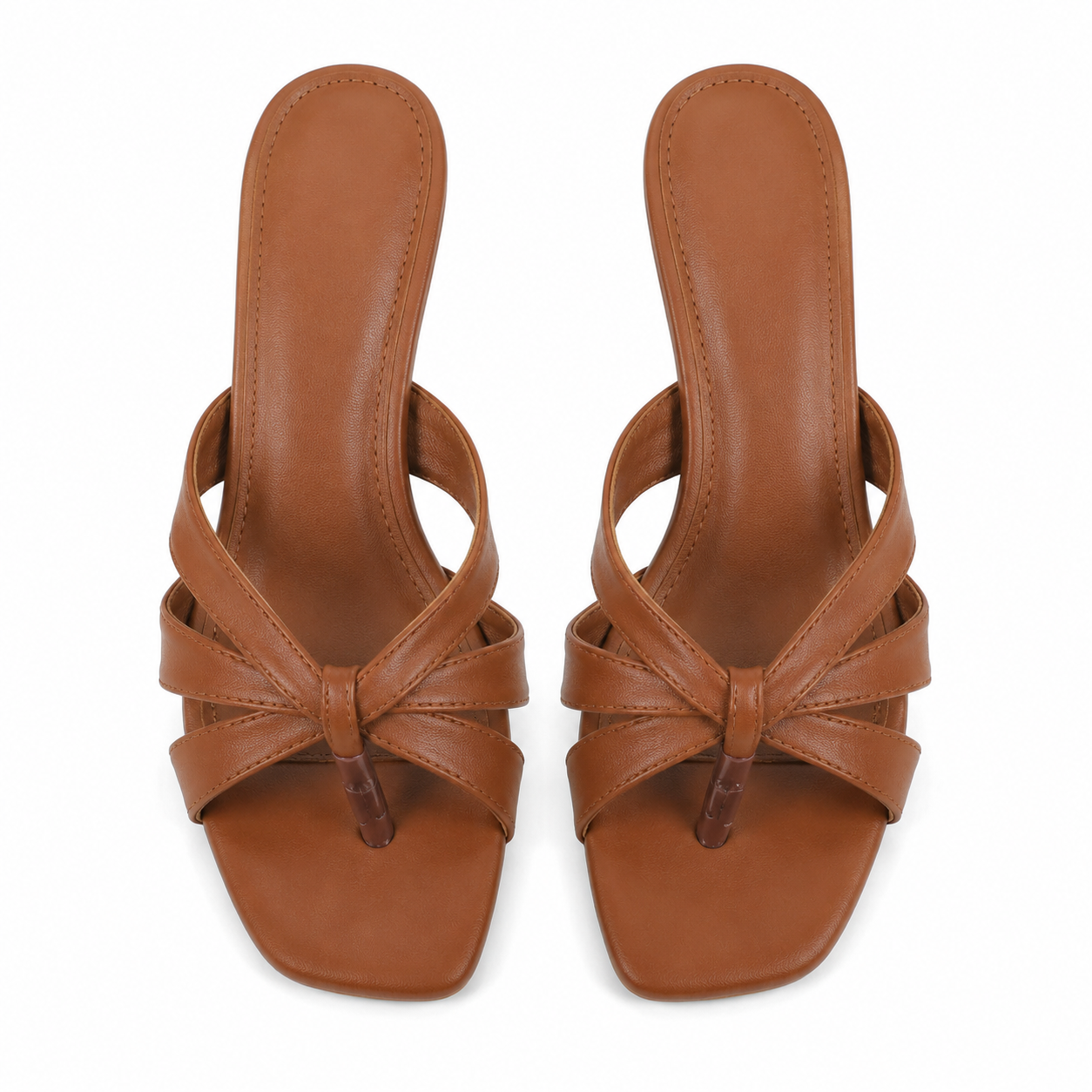 Rich Brown Women's Square-Toe Thin-Heel Leather Criss-Cross Sandals top view