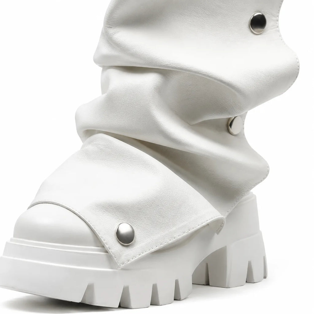 Cream Ivory Comino Block-Heel Boots close-up detail