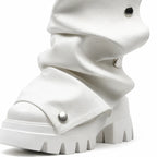 Cream Ivory Comino Block-Heel Boots close-up detail