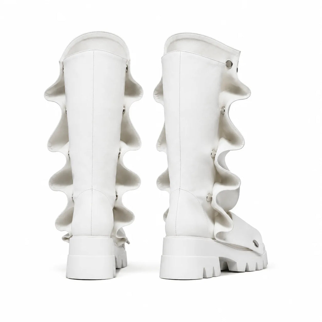 Cream Ivory Comino Block-Heel Boots heel detail