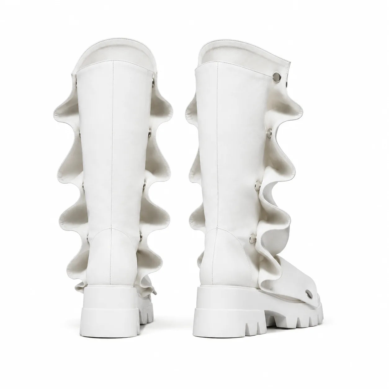 Cream Ivory Comino Block-Heel Boots heel detail