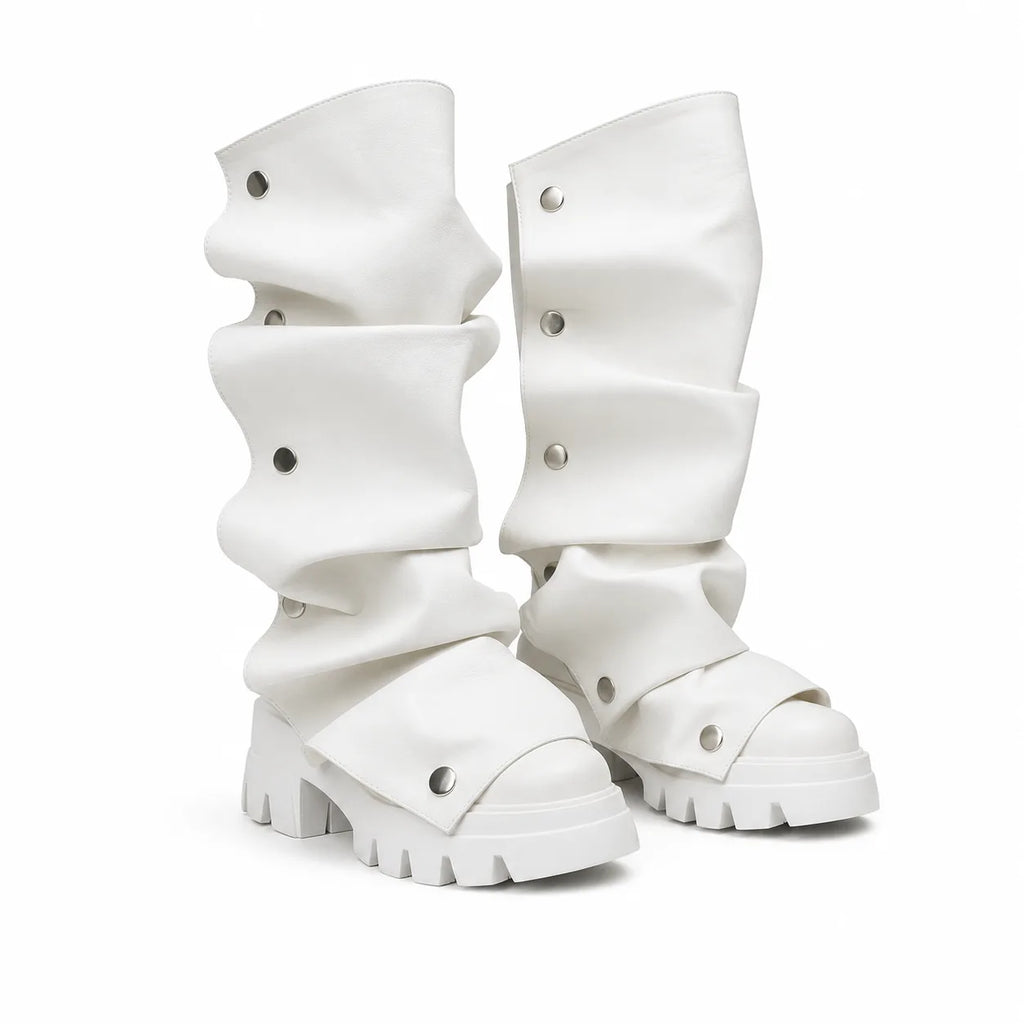 Cream Ivory Comino Block-Heel Boots