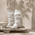 Cream Ivory Comino Block-Heel Boots styled scene