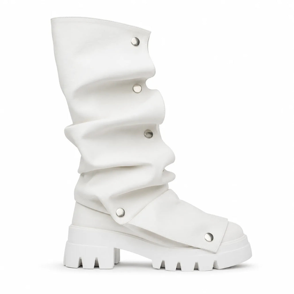 Cream Ivory Comino Block-Heel Boots side view