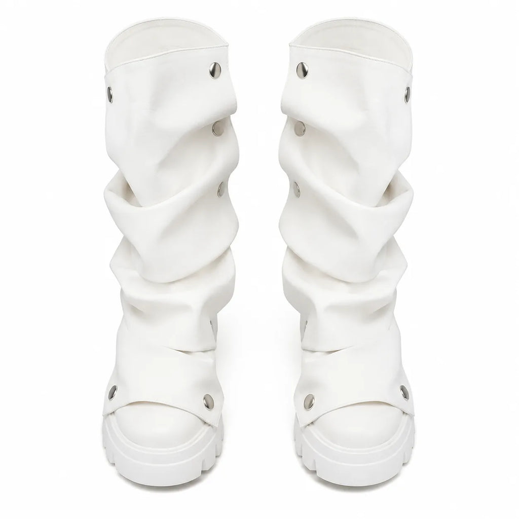 Cream Ivory Comino Block-Heel Boots top view
