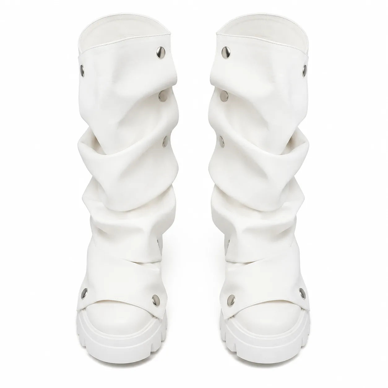 Cream Ivory Comino Block-Heel Boots top view