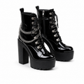 Black Patent Braga Patent Leather Block-Heel Boots