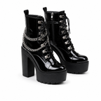 Black Patent Braga Patent Leather Block-Heel Boots