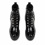 Black Patent Braga Patent Leather Block-Heel Boots top view