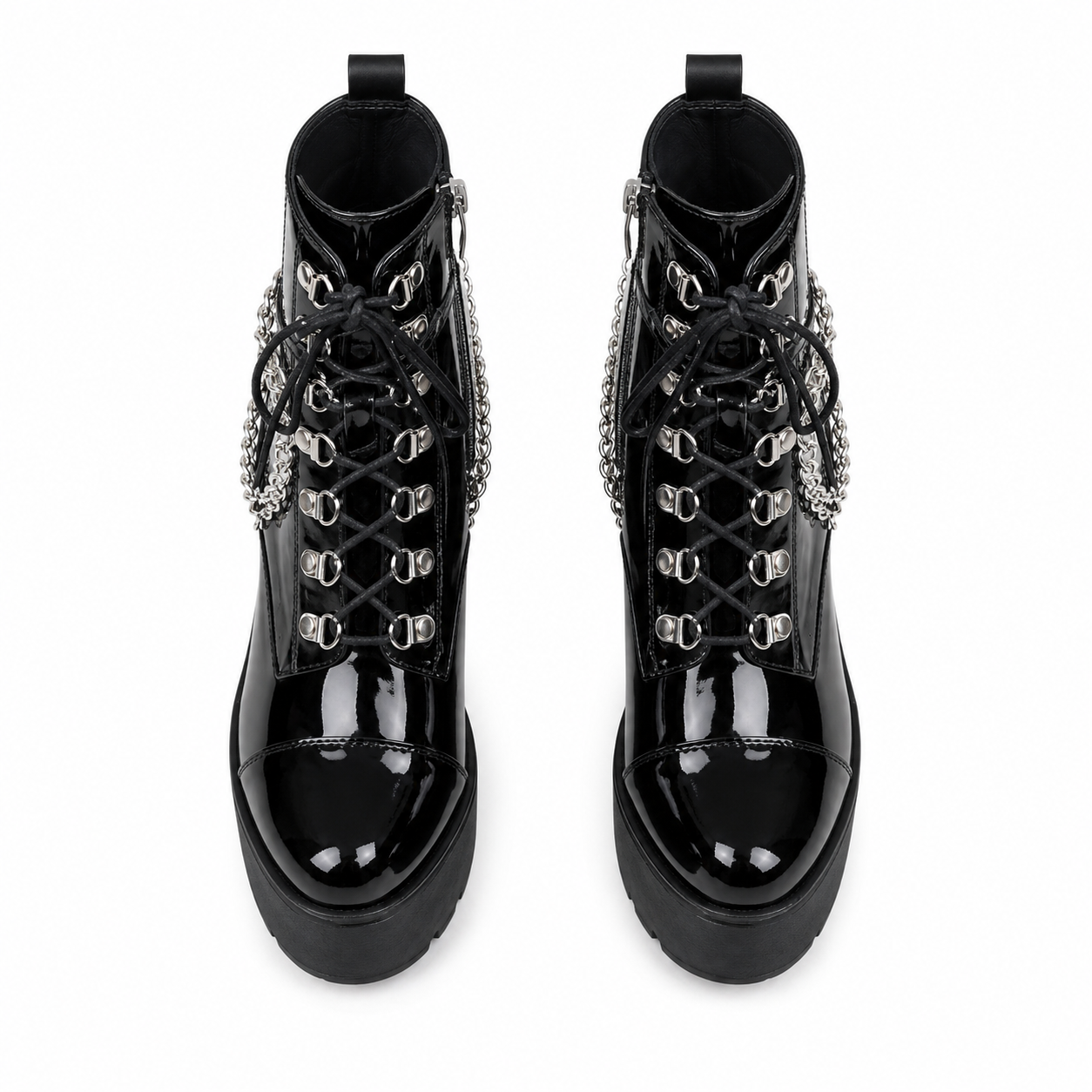 Black Patent Braga Patent Leather Block-Heel Boots top view