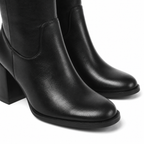 Deep Black Douro Leather Block-Heel Boots close-up detail