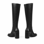 Deep Black Douro Leather Block-Heel Boots heel detail