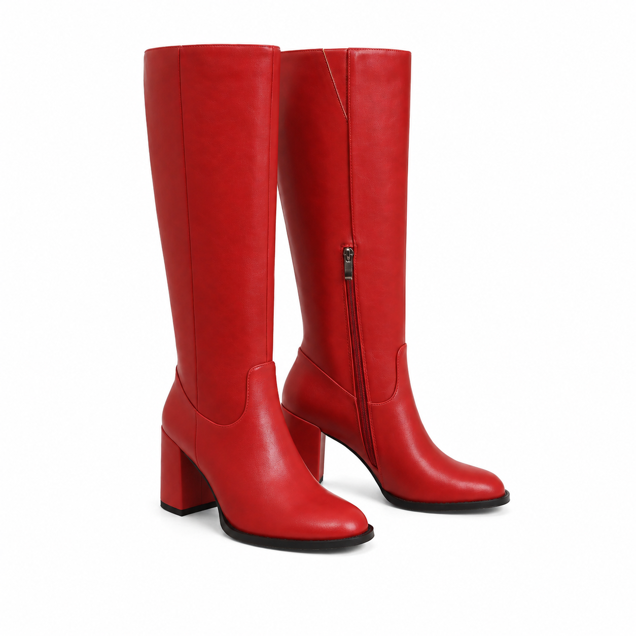 Deep Red Douro Leather Block-Heel Boots