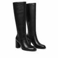 Deep Black Douro Leather Block-Heel Boots