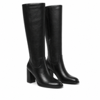 Deep Black Douro Leather Block-Heel Boots