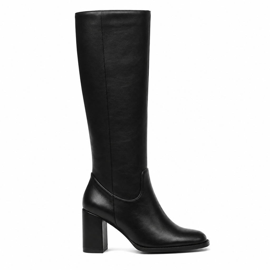 Deep Black Douro Leather Block-Heel Boots side view