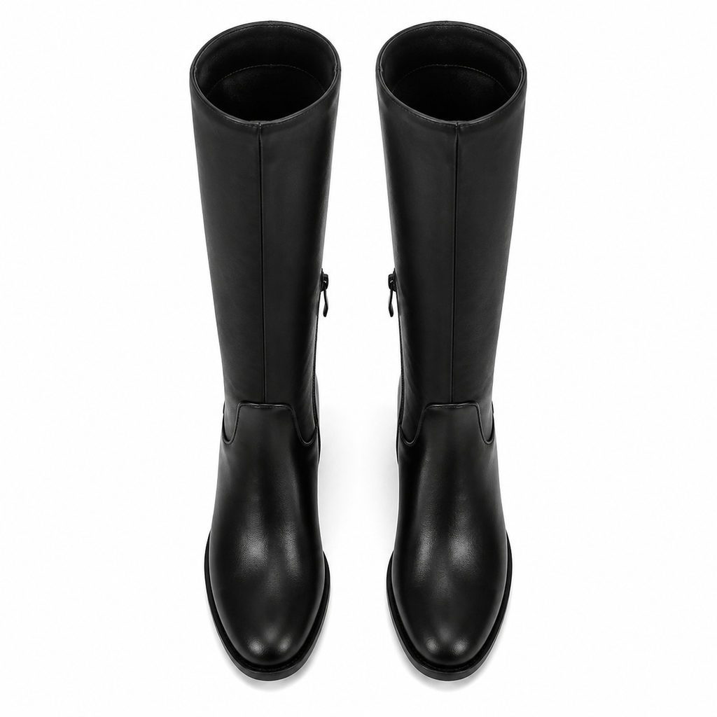 Deep Black Douro Leather Block-Heel Boots top view