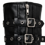 Deep Black Nerja Leather Knee-High Boots close-up detail