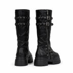 Deep Black Nerja Leather Knee-High Boots heel detail