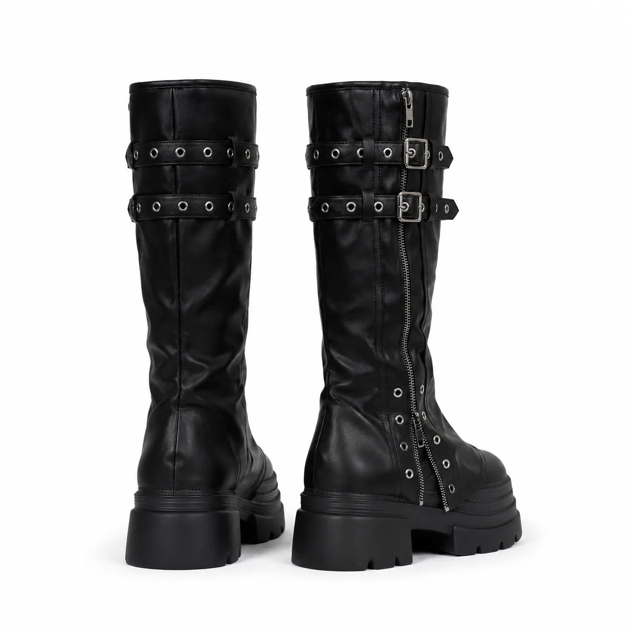 Deep Black Nerja Leather Knee-High Boots heel detail