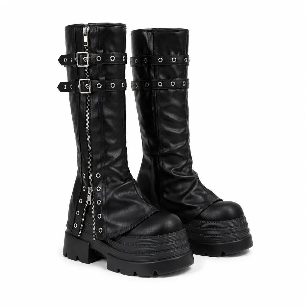 Deep Black Nerja Leather Knee-High Boots